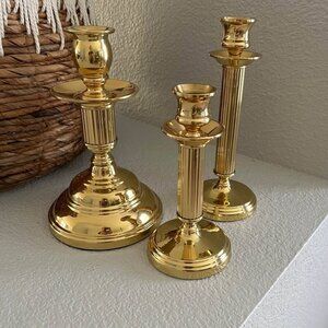Vintage Brass Candlesticks Lot of 3 Tall Candle Holders
